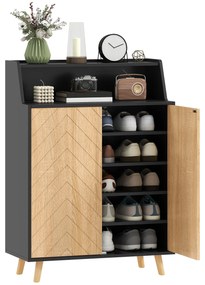 Sapateira para Entrada com Prateleiras Ajustáveis para 15 Pares de Sapatos 75x35x104 cm Preto e Madeira