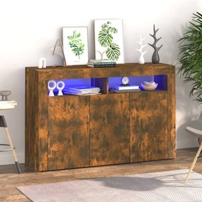 vidaXL Aparador com luzes LED 115,5x30x75 cm carvalho fumado