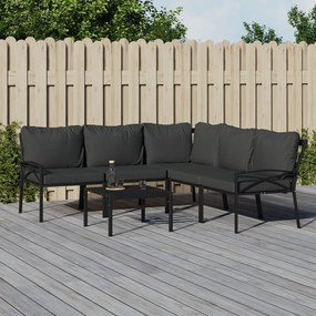 vidaXL 6 pcs conjunto lounge de jardim aço c/ almofadões cinzentos