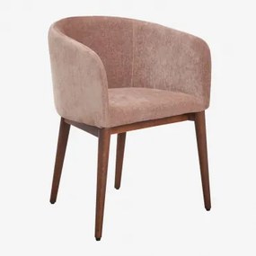 Cadeira De Jantar Estofada Bunia Com Braços Madeira Escura & Chenille Rosa Quartzo - Sklum