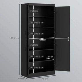 Armário de cozinha 76 x 40 x 176,7 cm, com 4 portas, 6 níveis e prateleiras ajustáveis, preto