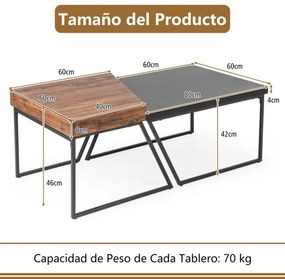 Conjunto de 2 mesas de centro empilhável Mesa de apoio para sala de estar Escritório Quarto Moderno 120 x 60 x 46 cm  Preto