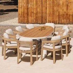 Conjunto De Mesa Oval Taneli, 260x110 Cm, Feito De Alumínio E Madeira De Teca, E 10 Cadeiras De Jardim De Madeira De Acácia Ulen Madeira De Teca -
