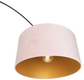 Candeeiro de arco com cúpula de veludo preto cor-de-rosa com dourado 50 cm - XXL