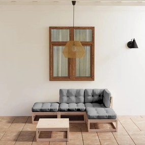 vidaXL 5 pcs conjunto lounge de jardim c/ almofadões pinho maciço