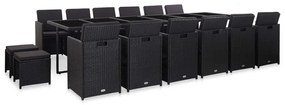 vidaXL 17 pcs conjunto jantar exterior com almofadões vime PE preto