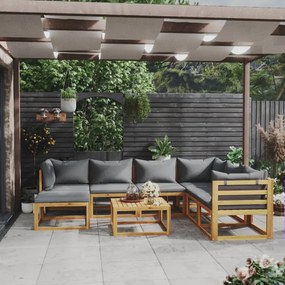 8 pcs conjunto lounge de jardim com almofadões acácia maciça