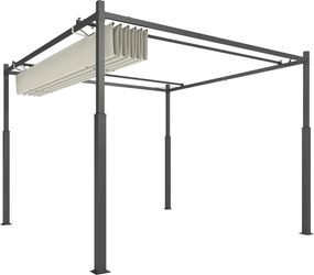 Pérgula de jardim para exterior, 3 x 3 m, com teto retrátil e fixação magnética, abrigo solar UPF30+, cor creme