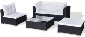 5 pcs conjunto lounge de jardim c/ almofadões vime PE preto