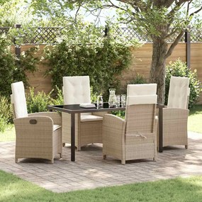 vidaXL Conjunto de Jantar de Jardim com Almofadas em Vime Bege