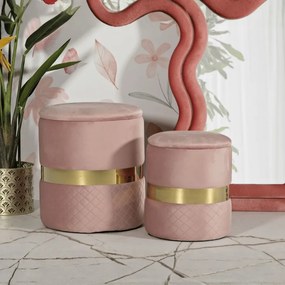 PUFE COM ARMAZENAMENTO SHEFFILD 2 PEÇAS Ø 37X42-28X35 CM ROSA E DOURADO