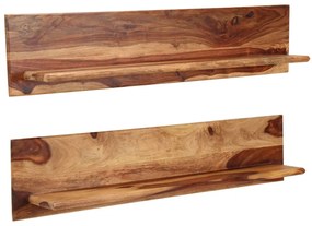 Prateleiras de parede 2 pcs 118x26x20cm madeira acácia maciça