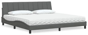 vidaXL Cama com colchão 200x200 cm tecido cinzento-escuro