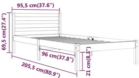 Estrutura de cama 90 x 200 cm madeira de pinho maciça
