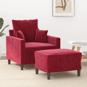 vidaXL Poltrona com apoio de pés 60 cm veludo vermelho tinto