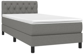 Cama box spring c/ colchão e LED 80x200 cm tecido cinza-escuro
