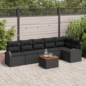 Conjunto de Sofás de Jardim vidaXL 7 Peças com Almofadas Preto Vime Po