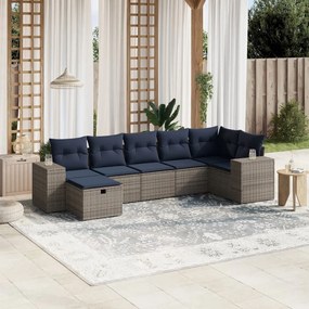 vidaXL 7 pcs conjunto sofás p/ jardim c/ almofadões vime PE cinzento
