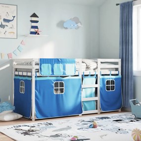 vidaXL Beliche com cortinas 80x200 cm madeira de pinho maciça azul