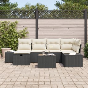 Conjunto de Sofás de Jardim com Almofadas de 7 Peças Preto de Rattan S