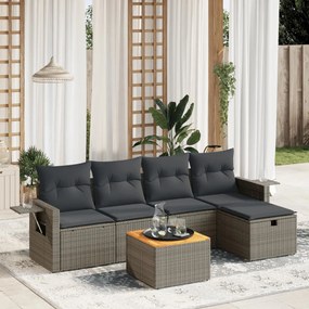 6 pcs conjunto sofás de jardim com almofadões vime cinzento