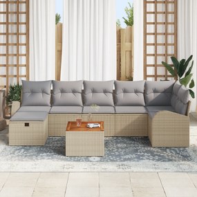 Conjunto de Sofá de Jardim 8 Peças com Almofadas Bege Polirattan