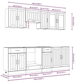 8 peças armário de cozinha conjunto Kalmar cinzento cimento