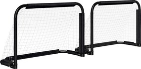 HOMCOM Conjunto de 2 Balizas de Futebol Dobráveis Portáteis com Suporte de Metal e Rede para Treino de Futebol 90x36x60 cm Preto | Aosom Portugal