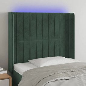 vidaXL Cabeceira de cama c/ LED veludo 103x16x118/128 cm verde-escuro