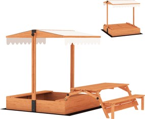 AIYAPLAY Caixa de Areia em Madeira para Crianças de 3-8 Anos com Toldo Ajustável Mesa de Piquenique com Bancos 184x110x120cm Castanho | Aosom Portugal