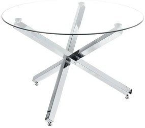 Mesa de jantar em metal prateado e tampo de vidro  ⌀ 110 cm BUTLER Beliani
