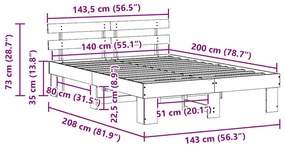 Estrado de Cama com Cabeceira 140x200 cm Madeira Maciça de Pinho