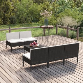 vidaXL 6 pcs conjunto lounge de jardim c/ almofadões vime PE preto