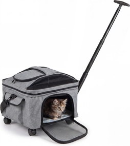 Transportadora para Animais de Estimação com Rodas, 33 x 43 x 35 cm, Dobrável com Pega Telescópica, Cinzento