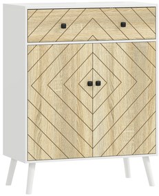 Sapateira de 2 Portas com Design em Espiga Prateleiras Ajustáveis Gaveta para 12 Pares de Sapatos 75x35x97 cm, Branco e Madeira