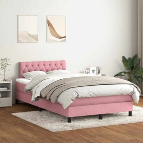 vidaXL Cama box spring c/ colchão e LED 120x220 cm veludo rosa