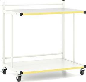 Carrinho de arrumação 49 x 35 x 51 cm móvel de 2 níveis com prateleiras abertas e bordas douradas para sala, quarto ou escritório - Branco