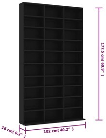 Armário para CD 102x16x177,5 cm derivados de madeira preto
