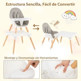 Cadeira refeição para bebés e crianças, conversível 6 em 1 tabuleiro removível cinza e branco