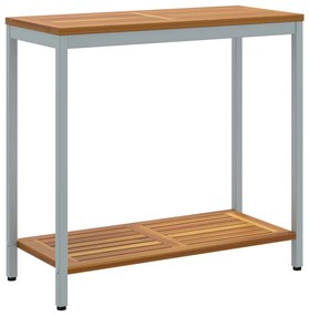 Mesa de Exterior Natural e Cinza 35x80x75 cm em Madeira Sólida e Aço