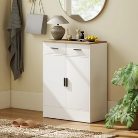 Aparador de Sala de Estar com 2 Gavetas e Prateleiras Ajustáveis 68,6x35x90,3 cm Branco e Madeira