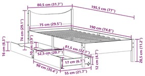 Estrutura de cama com gavetas 75x190 cm madeira de pinho maciça
