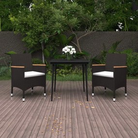 vidaXL 3 pcs conjunto de jantar p/ jardim c/ almofadões vime PE/vidro