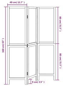Biombo c/ 3 painéis madeira de paulownia maciça castanho-escuro