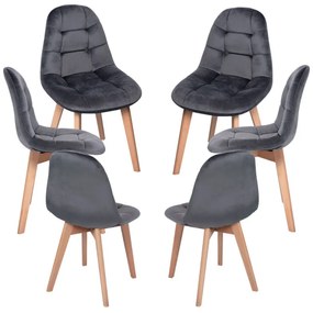 Pack 6 Cadeiras Kelen Veludo - Cinza escuro