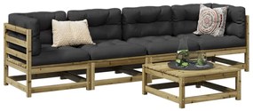 vidaXL 5 pcs conjunto sofás de jardim c/ almofadões pinho impregnado