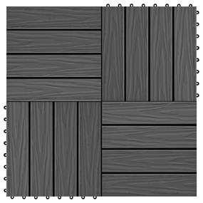 45036 vidaXL Ladrilho pavimento relevo profundo 11 pcs WPC 1m² preto