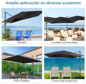 Guarda-sol de jardim 300 cm com Base cruzada e com manivela 3 inclinações Rotação de 360° 8 hastes Preto