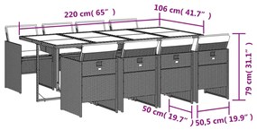 9 pcs conjunto de jantar p/ jardim c/ almofadões vime PE preto