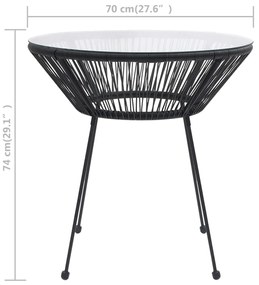 Mesa de jantar para jardim Ø70x74 cm vime e vidro preto